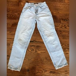 Vintage IKEDA Utility Mom Jeans Womens Blue Denim Basic High Waist Taper 28x31